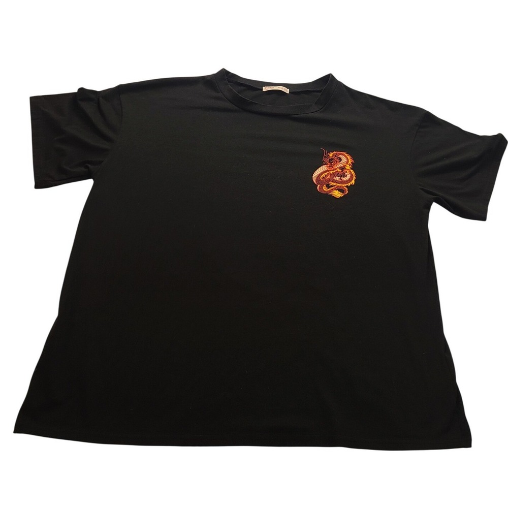 Romwe Mens Large Black Dragon Graphic Short Sleeve Crewneck T-Shirt L